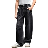 Haloumoning Boys Casual Straight Leg Baggy Jeans Kids Elastic Waist Loose Denim Pants with Pockets 5-14 Years
