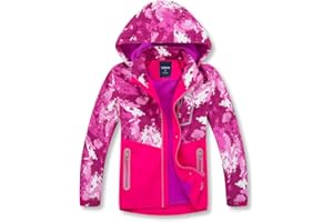 MGEOY Boys Girls Rain Jacket Lightweight Waterproof Hooded Fleece Lined Raincoat Windbreakers for Kids