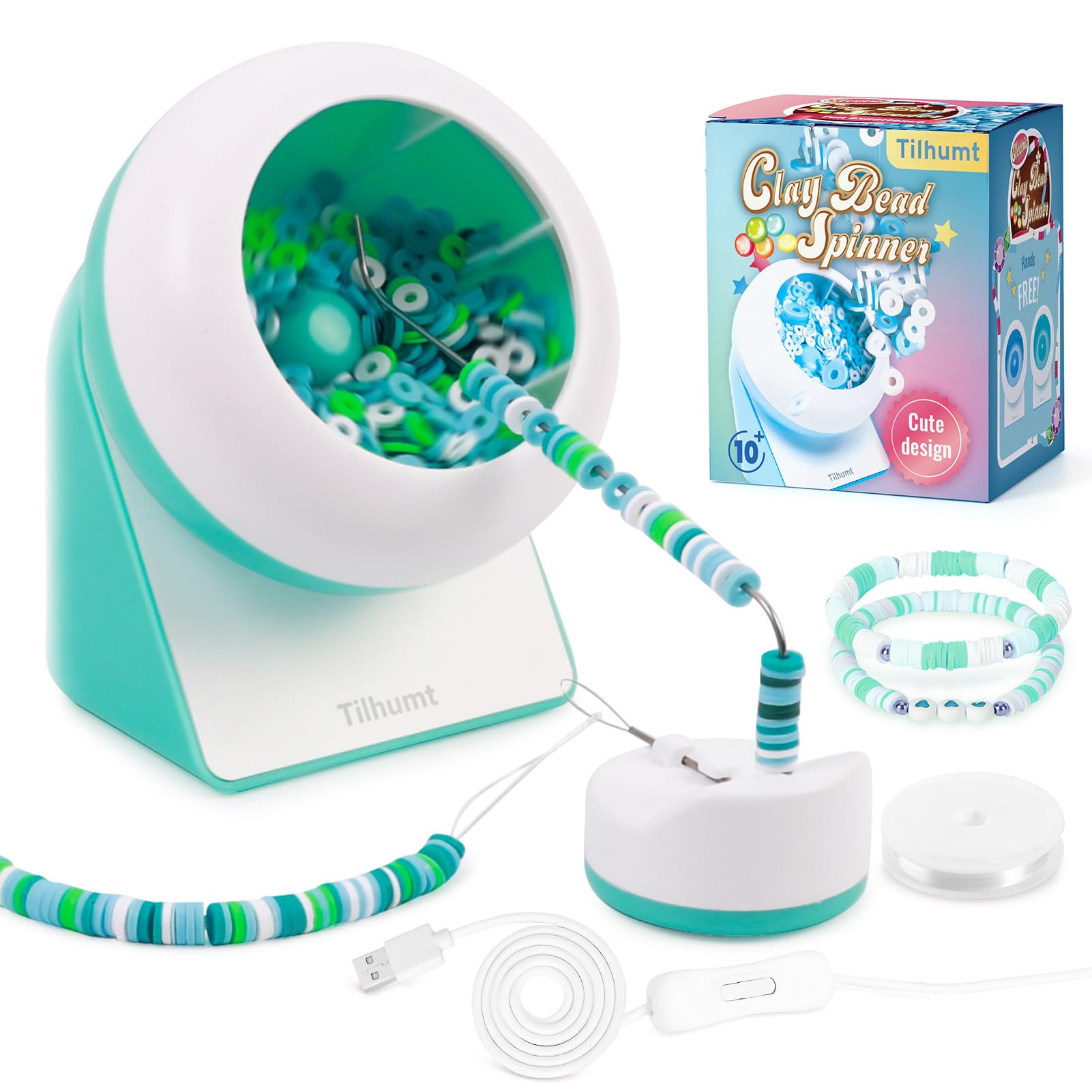 Photo 1 of **ONLY THE SPINNER AND POWER PLUG**Tilhumt Clay Bead Spinner, Electric Bead Spinner for Jewelry Making, Friendship Bracelets Maker with Needle and Elastic String, Gift for Patent Design, Green (Beads Not Included)