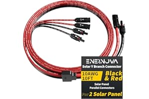 ENERNOVA Solar Connectors for 2 Solar Panels, 10FT Y-Branch Cable IP68 Waterproof Solar Panel Parallel Connectors, 30A/1500V 4 to 2 Y Branch Parallel Adapter Tool-Free