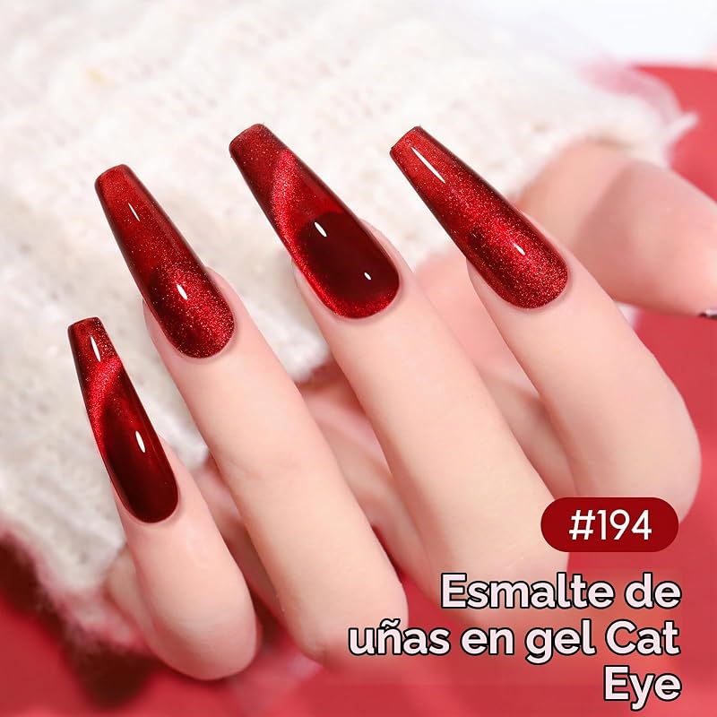 6PCS Esmaltes Semipermanentes para Uñas Rojo, Cat Eye Gel, Jelly Gel Nail Polish, Esmaltes Semipermanentes Brillantina Glitter, Nail Art Manicura 10ML