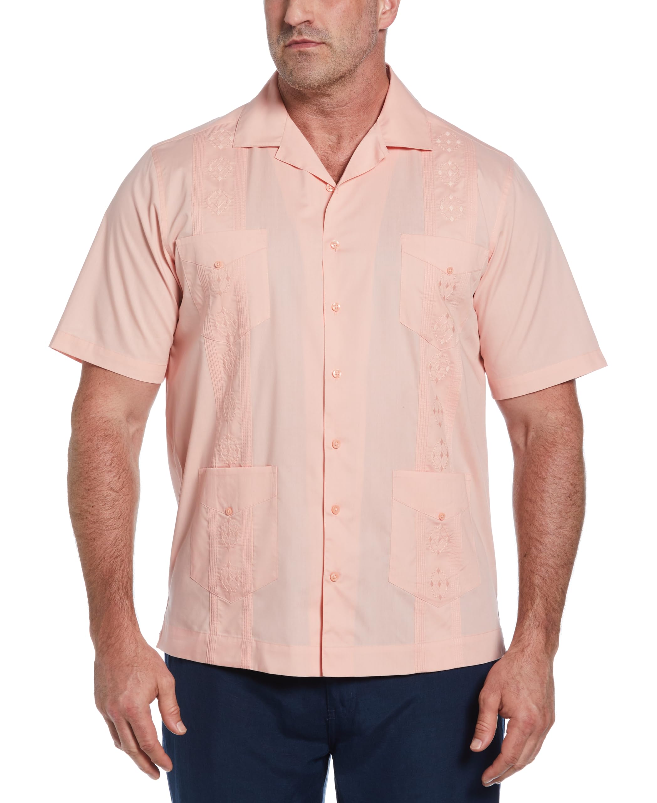 Cubavera Men’s Short Sleeve Embroidered Authentic Guayabera Shirt with Four Pockets, Regular Fit (Available in Big & Tall), Coral Cloud