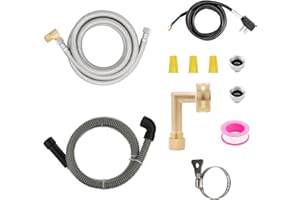 Roastove Universal Dishwasher Installation Kit,6 Ft Stainless Steel Dishwasher Hose,Burst Proof Water Supply Line with 3/8" C