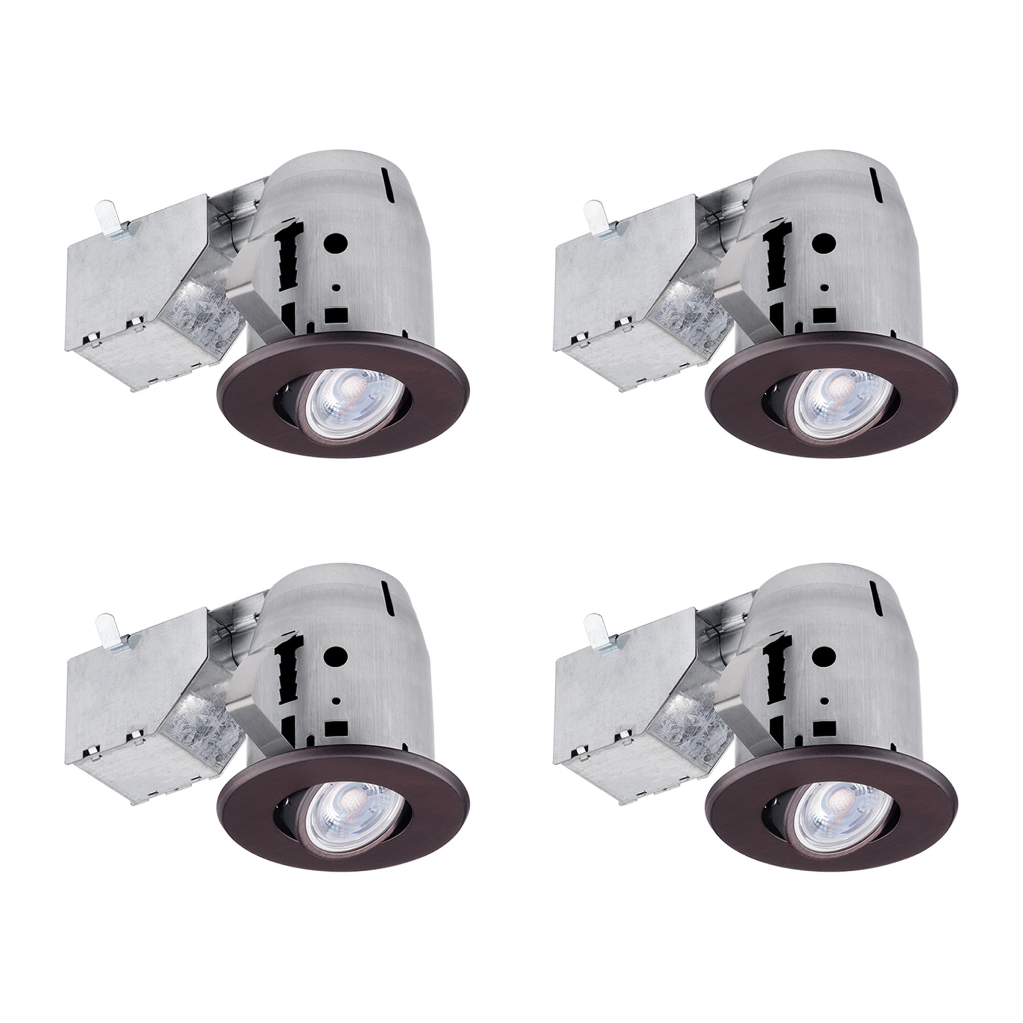 Photo 1 of GLOBE Electric 90964 3" Swivel Round Trim Recessed Lighting Kit 4-Pack, Oil Rubbed Bronze Finish, Easy Install Push-N-Click Clips, 3.25" Hole Size, Dimmable, Ceiling Light, Bulb Not Included