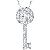 THELANDA Genuine Moissanite Sterling Silver Vintage Classic Filigree Cross Flourish Key Pendant Necklace, Adjustable 18-20 Inch Chain with Lobster Clasp Unisex Jewelry