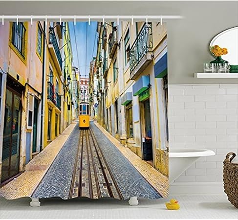 Rideau De Douche Par Ville Rue Lisbonne Portugais Avec Des