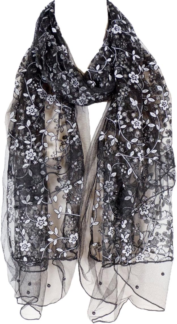 Chiffon Floral Embroidery Lace with Faux-Pearl. Suitable for formal events, Wedding