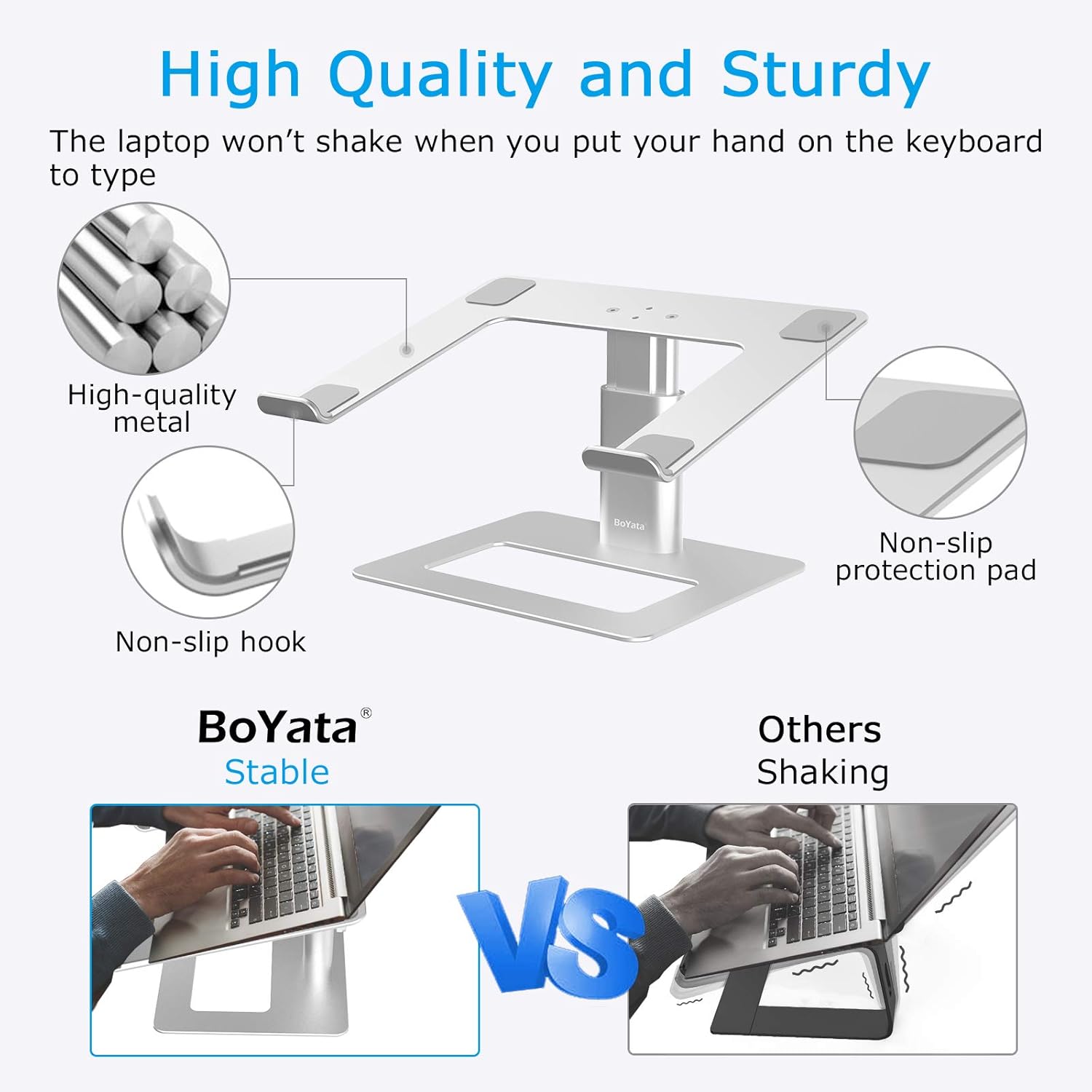 BoYata Laptop Stand, Height Adjustable Ventilated Laptop Holder, Notebook Stand Compatible with 10-17'' MacBook Pro/Air, Dell - Image 4