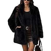 ELLEVEN Women’s Faux Fur Leopard Coat Long Winter Coats, Autumn Notch Lapel Jackets with Pockets