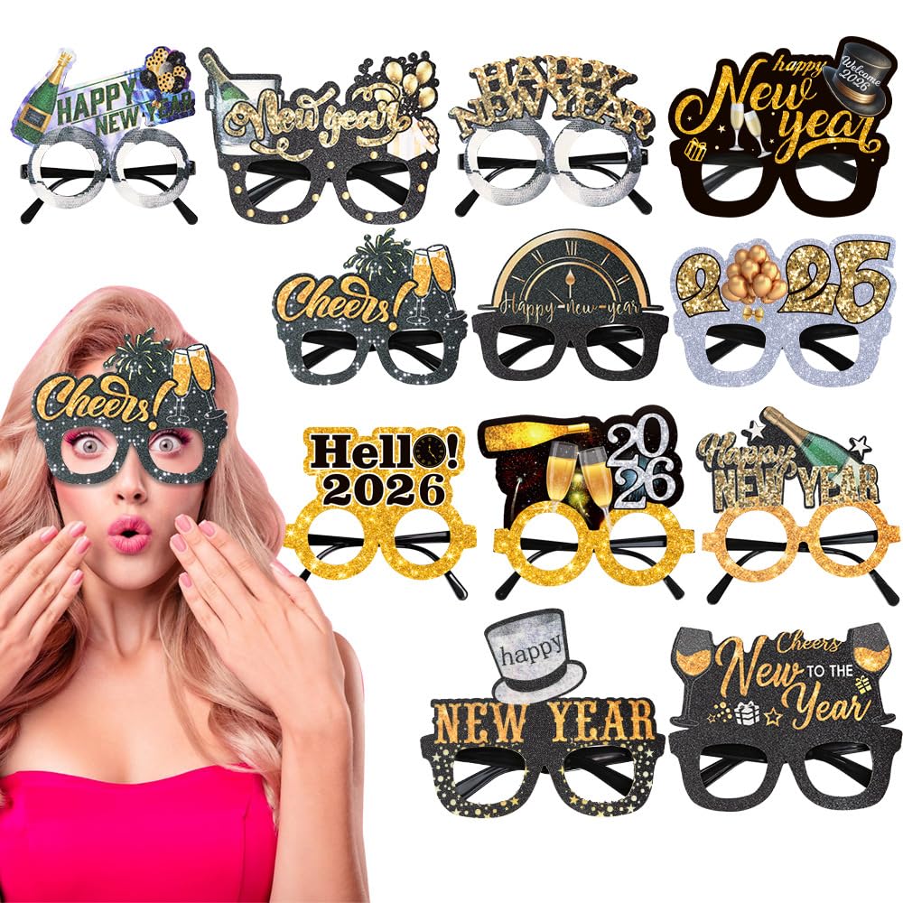 Losuya 6pcs 2026 Eyeglasses Happy New Year's Eve Glasses 2026 Plastic Eyeglasses for 2026 New Year Party Decoration Supplies, Random Color
