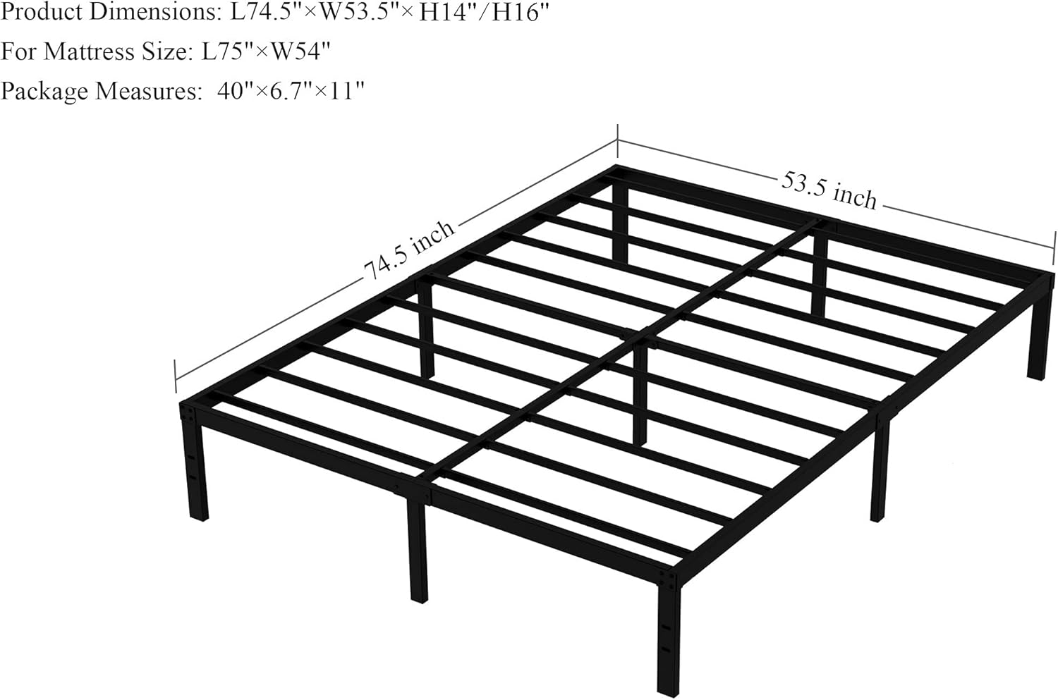COMASACH Heavy Duty Non-Slip Full Size Bed Frame with Steel Slat Support, 14 Inch Durable and Strong Platform Metal Bed Frames Mattress Foundation for 3500 lbs, No Noise, No Box Spring Needed: Furniture & Decor
