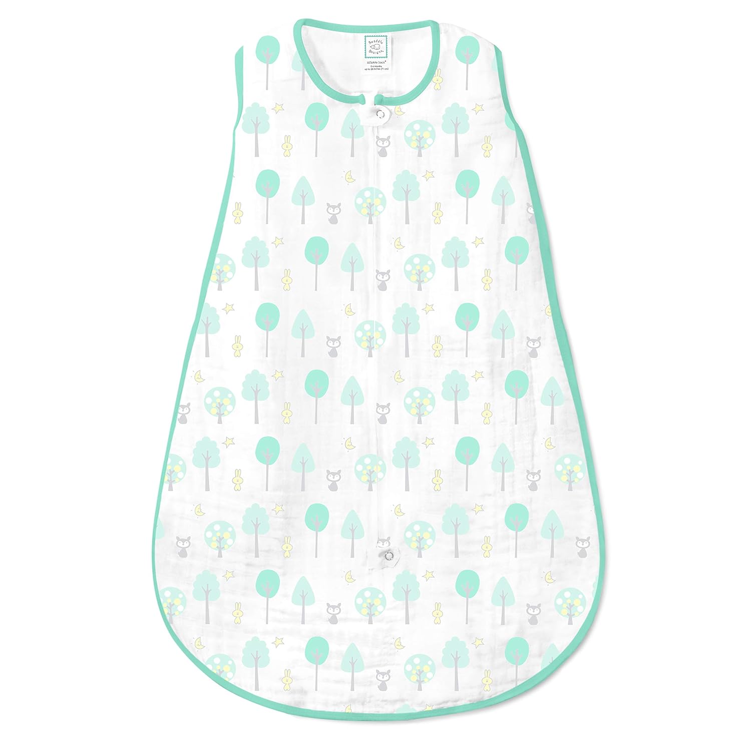 SwaddleDesigns Cotton Muslin Sleeping Sack with 2-Way Zipper, Green Woodland, Small (0-6 Months)