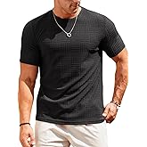 Runcati Men's Casual T-Shirts Short Sleeve Crew Neck Summer Stretchy Shirt Textured Jacquard Tops