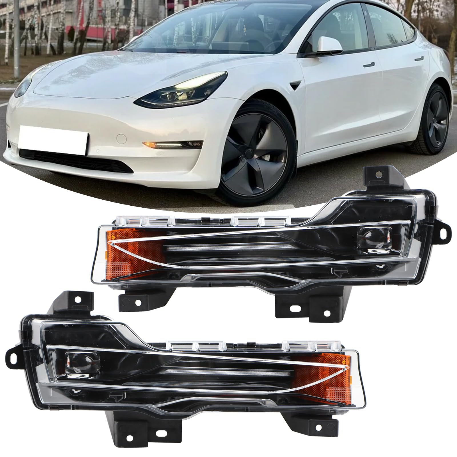 Photo 1 of LH&RH W/LED DRL Fog Light Daytime Running Light Assembly Compatible With 2017-2023 Tesla Model 3&2020-2024 Tesla Model Y Left Driver&Right Passenger Side Fog Light Replacement 107739100D 107739200D