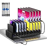 520W Charging Station for Multiple Devices, 10-Port USB C Fast Charger Station, Dual PD 100W Charging Dock with Adjustable Dividers & 6 Cables-Device Organizer for Laptop MacBook, iPhone, iPad