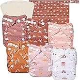 babygoal Newborn Cloth Diapers Pack of 13 for 5-12lbs Preemie Girl, Cloth Diaper Covers 6 Pack with 6pcs Inserts and Wet Bag, Reusable Washable & Waterproof