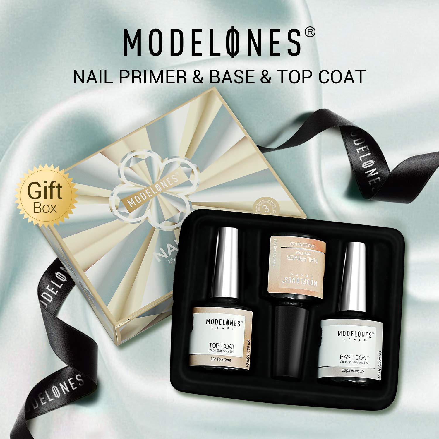Modelones Gel Nail Polish 3Pcs 0.33 Oz Primer No Wipe Top and Base Coat Set, Non-acid Nail Primer, Shiny and Long-Lasting UV/LED Soak Off Gel Polish : Beauty
