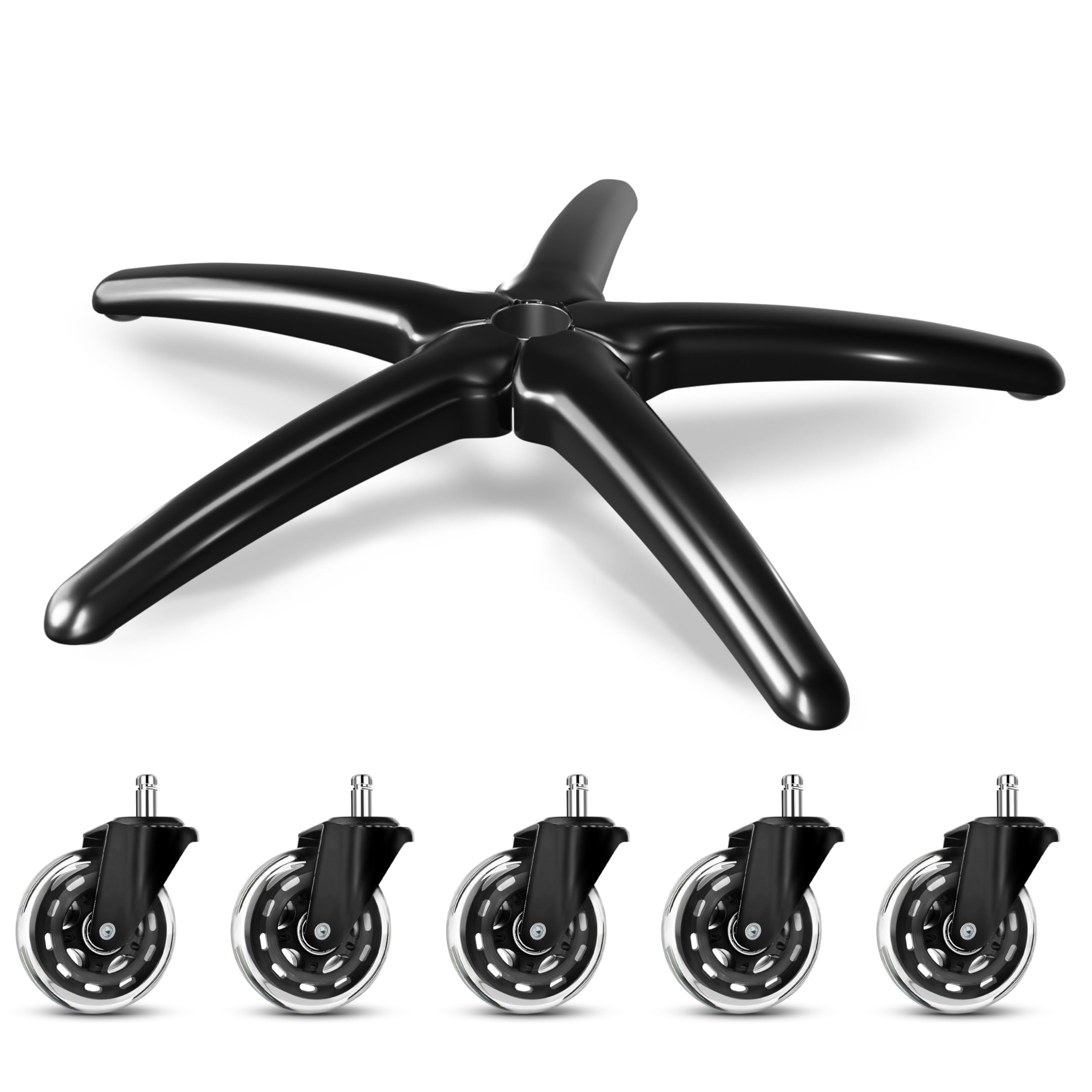 Hivexagon 5-Pack Office Chair Wheels - Rubber Casters For Hardwood Floors, 11mm X 22mm Stem - View #4