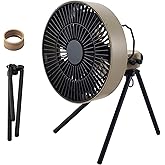 ELECOM NESTOUT Outdoor Camping Fan with Tripod, 4 Speed Settings & Breeze Mode, 3 Angle Oscillation, 90° Adjustable Tilt, Auto Timer (30/60/90 mins), USB C Compatible, Portable Tent Fan (Beige)