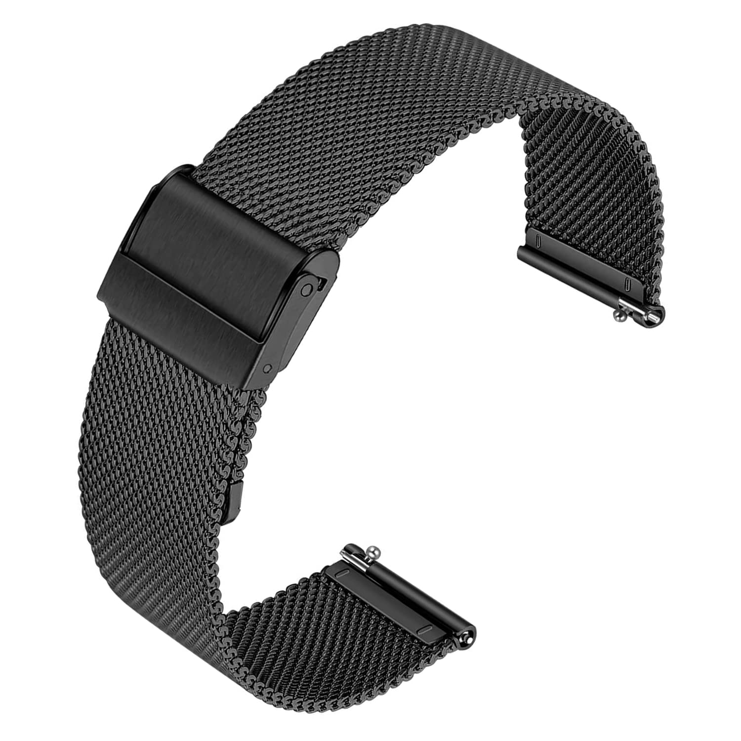 Quick Release Watch Strap,Mesh Woven Metal Watch Band Clasp for Men and Women,Universal Watchband for Smart Watches Fossil Watch strap and Seiko Watches 22mm Black Double Buckle