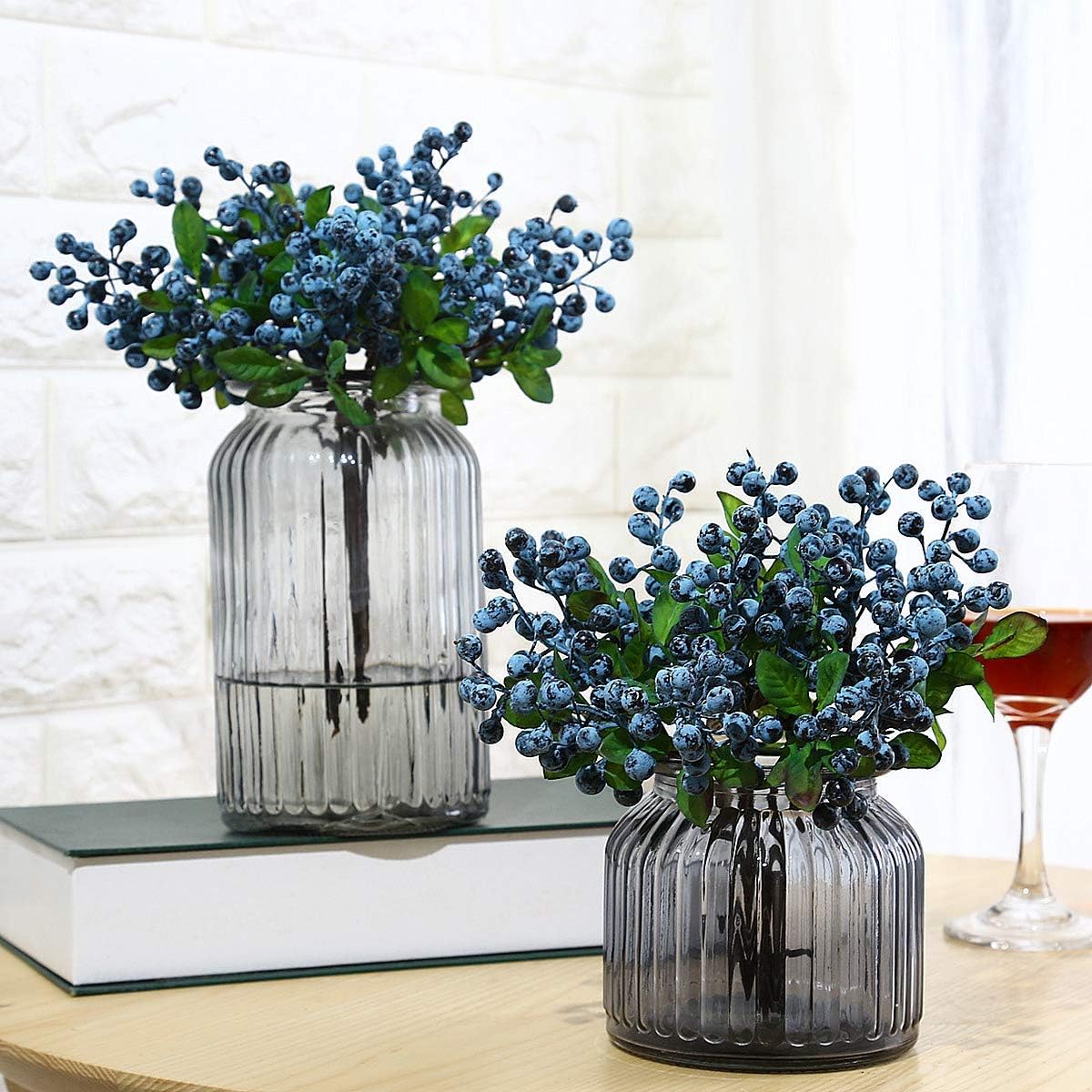 Freehoume 10 Pcs Plastic Artificial Flowers California Berries Blueberry Fruit DIY Fake Silk Flowers Arrangement Home Hotel Party Xmas Wedding Decoration