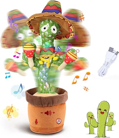 ARIEL-GXR Dancing Cactus Plush Toy - Sings, Talks, Repeats, USB Charging, Kids
