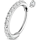 OUFER 20g Nose Rings Hoops for Women Men, 316L Surgical Steel Cubic Zircon Nose Piercing Jewelry, Daith Helix Rook Conch Cartilage Hoop Earrings Lip Rings