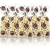 100 Pieces Football Goodie Bags, Brown Football Star Print Football Candy Cellophane Party Favor Goody Treat Bags with 100 Pieces Gold Twist Ties, American Football Rugby Themed Gift Snack Bags