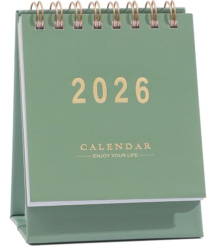 Koqye Mini Desk Calendar 2023-2024, 2-Pack Handy Compact Standing Flip Desktop Calenar (3.9\"x3\") With Gold Twin-Wire Binding, Easy To Read & Flip