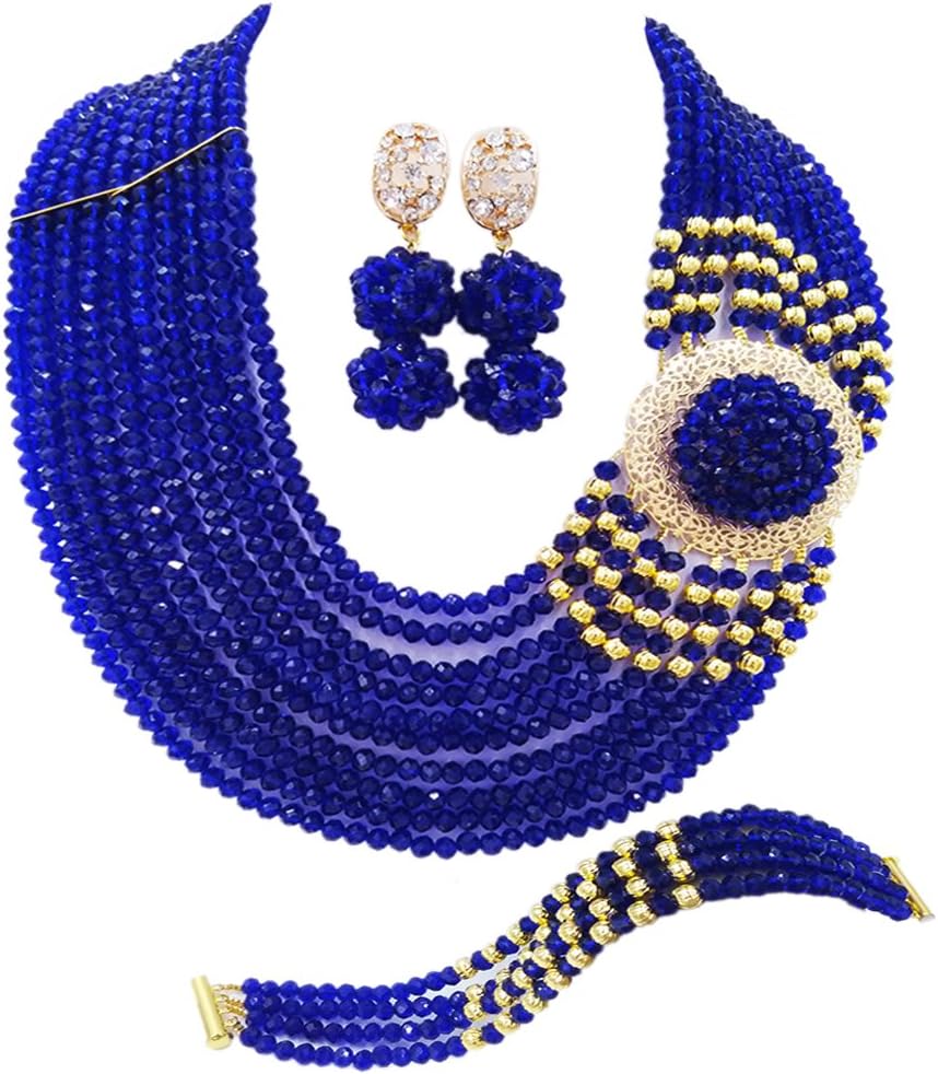 Crystal Royal Blue Beads Jewelry Set African Necklaces for Women Nigerian Wedding Jewelry Sets