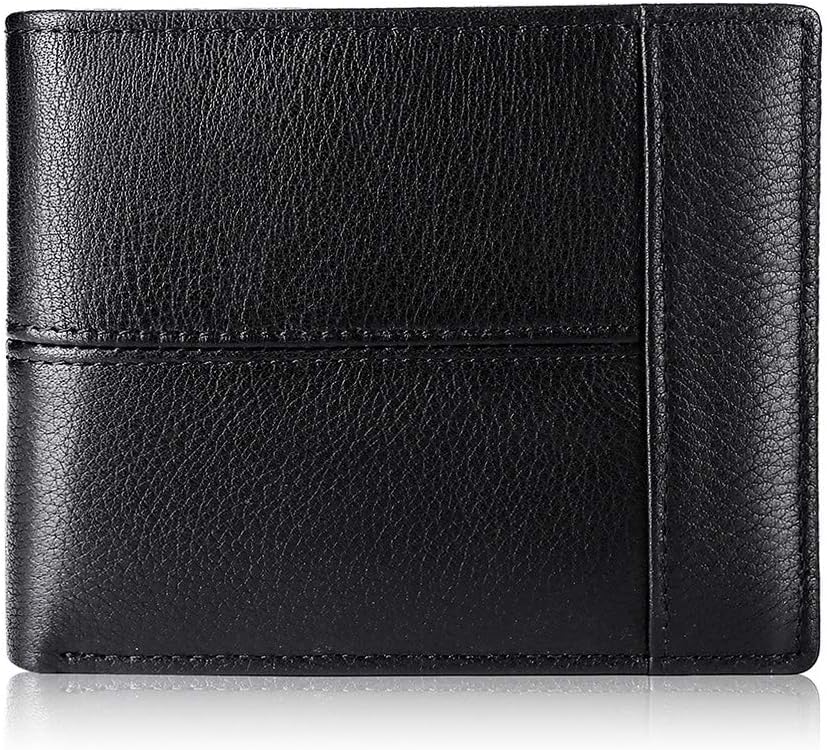Mens Wallet RFID Genuine Leather Slim Bifold Wallets for Men, ID Window 16 Card Holders Gift Box (Black)
