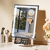 Gospire Lighted Makeup Mirror, Hollywood 4000mAh Rechargeable Vanity Mirror with 5X/10X Magnification, 3-Color Dimmable Lighting, Touch Control, Phone Holder, 11”x16.8” LED Tabletop Mirror for Bedroom