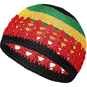 Jamaican Reggae Hat, Crochet Rainbow Kufi Cap Rasta Tam, Summer Lightweight Skull Cap, Knit Slouchy Baggy Reggae Jamaican Cap