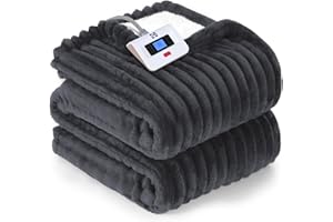 Sealy Electric Blanket Twin Size, Soft Ribbed Flannel to Sherpa Reversible Heated Blanket with 10 Heat Settings & 1 to 12 Hours Auto-Off Overheat Protection Machine Washable, 62"x84" Charcoal
