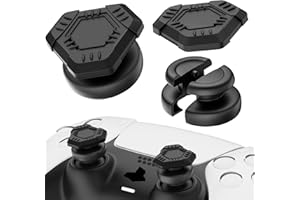 PlayRealm NO FALLING OFF Thumbstick Extender & Silicone Grip Cover 2 Sets for PS5 & PS4 Controller (UFO Black)