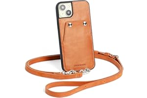 LUCKYCOIN Genuine Leather Crossbody for iPhone 15 Plus,2024 Phone Case with Strap Leather Handbag,Kickstand Folio Case with Card for Women Slots Holder Wrist Strap Lanyard 6.7 Inch (Brown)