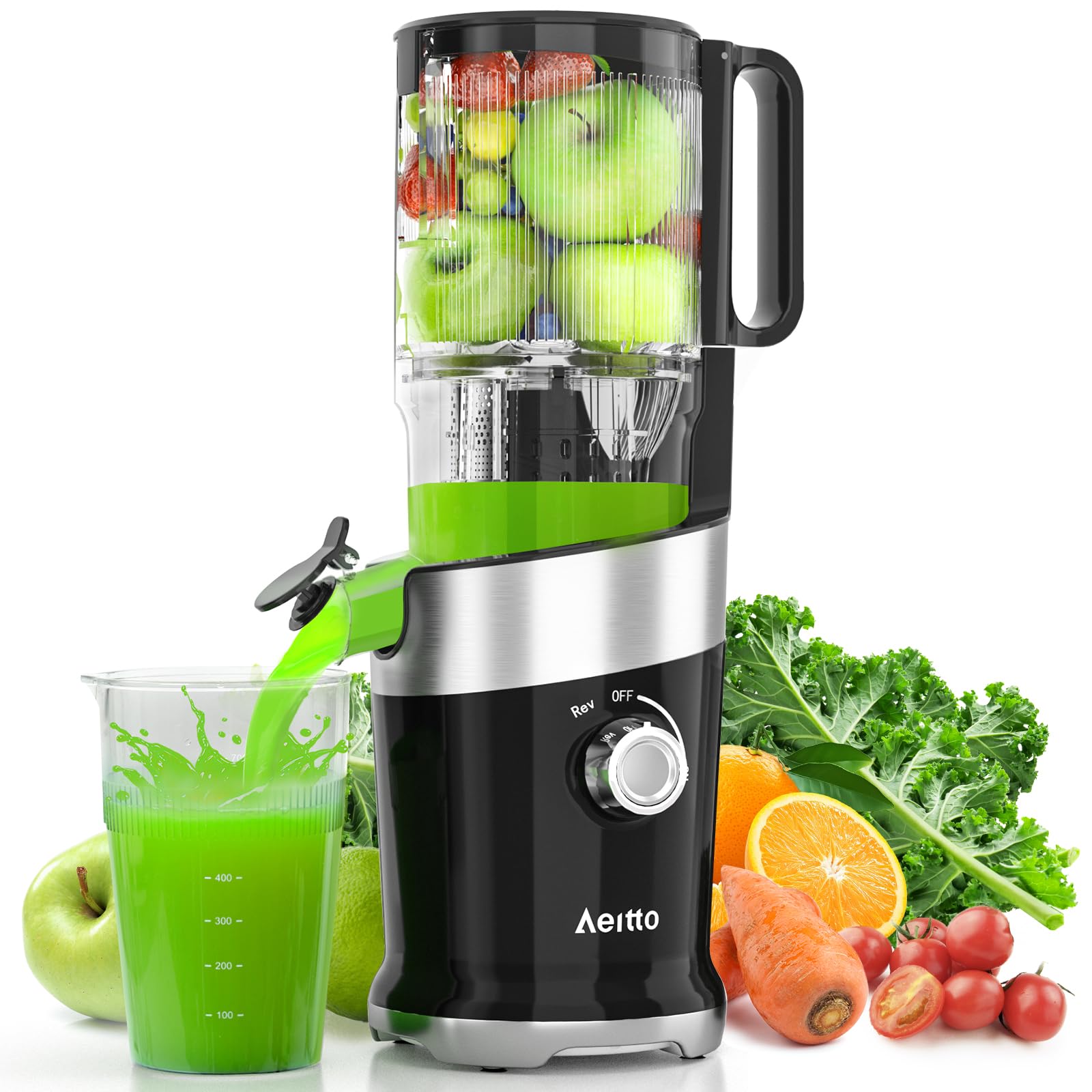 Photo 1 of Aeitto Cold Press Juicer with 4.9" Large Feed Chute, Fits Whole Vegetables and Fruits, Professional Juice Maker,Black