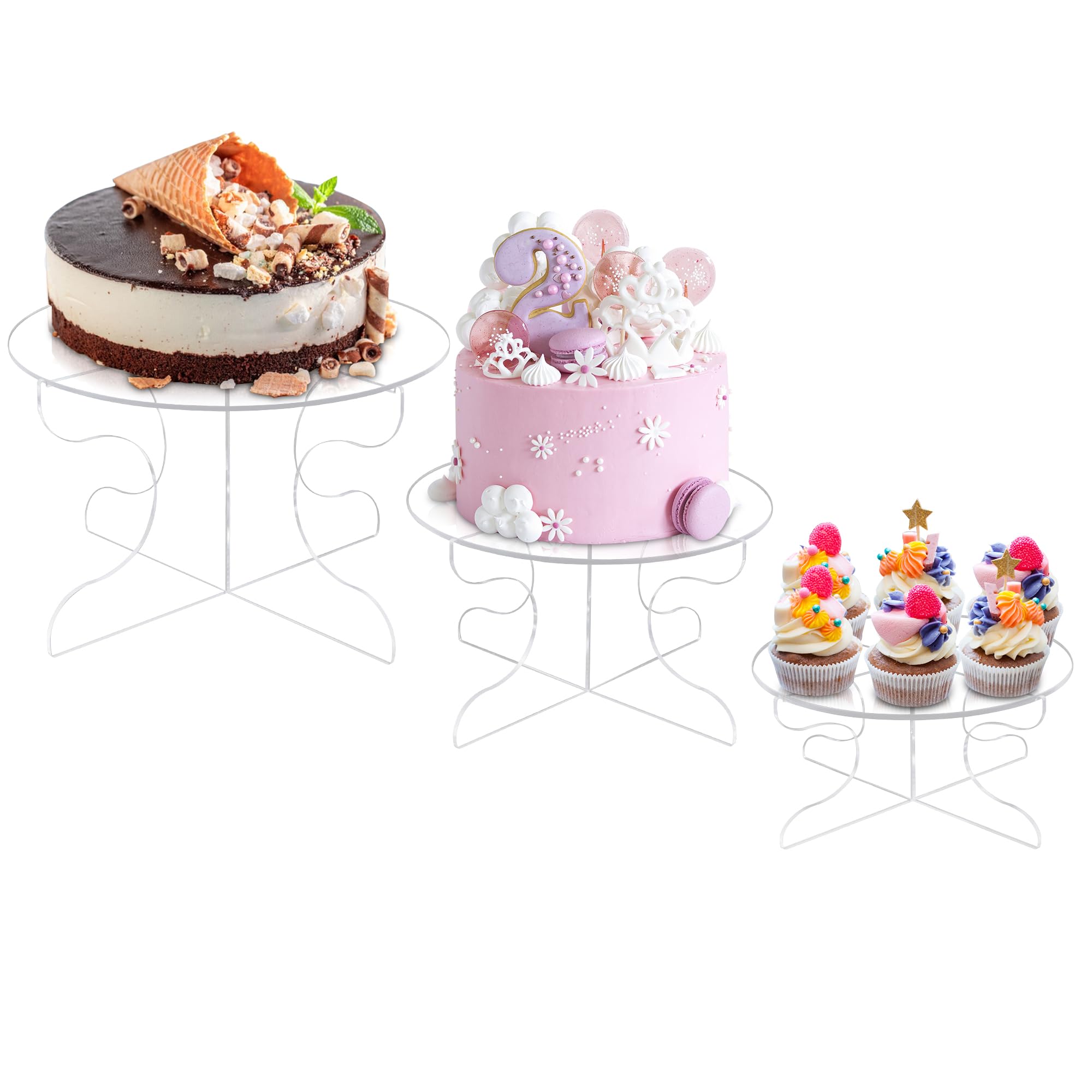 Photo 1 of Cake Stand, 3 Sets Clear Cake Stands for Party, Cake Holder for 6/8/10/12 Inch Cakes, Round Cake Pedestal Stand?Acrylic Serving Plate Tray for Cupcakes, Desserts?Food?Pastry