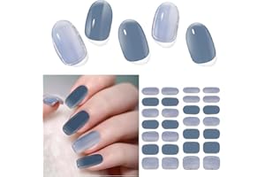 DUKASOU Semi Cured Gel Nail Strips | 28 pcs Gel Nails Strips Work with Any UV Lamps, Long Lasting UV Nail Stickers for Women DIY Nails Wraps(Blue Horizon)