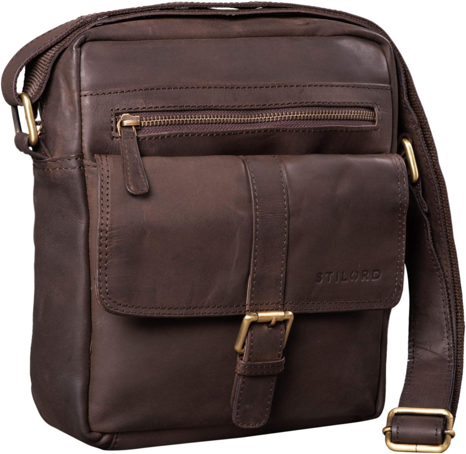 STILORD "Dany" Small Leather Courier Bag Vintage Shoulder Bag for DIN A5 Documents 10.1 Inch Tablet iPad Cross Body Bag in Genuine Leather Colour:Flat Dark Brown - Image 5