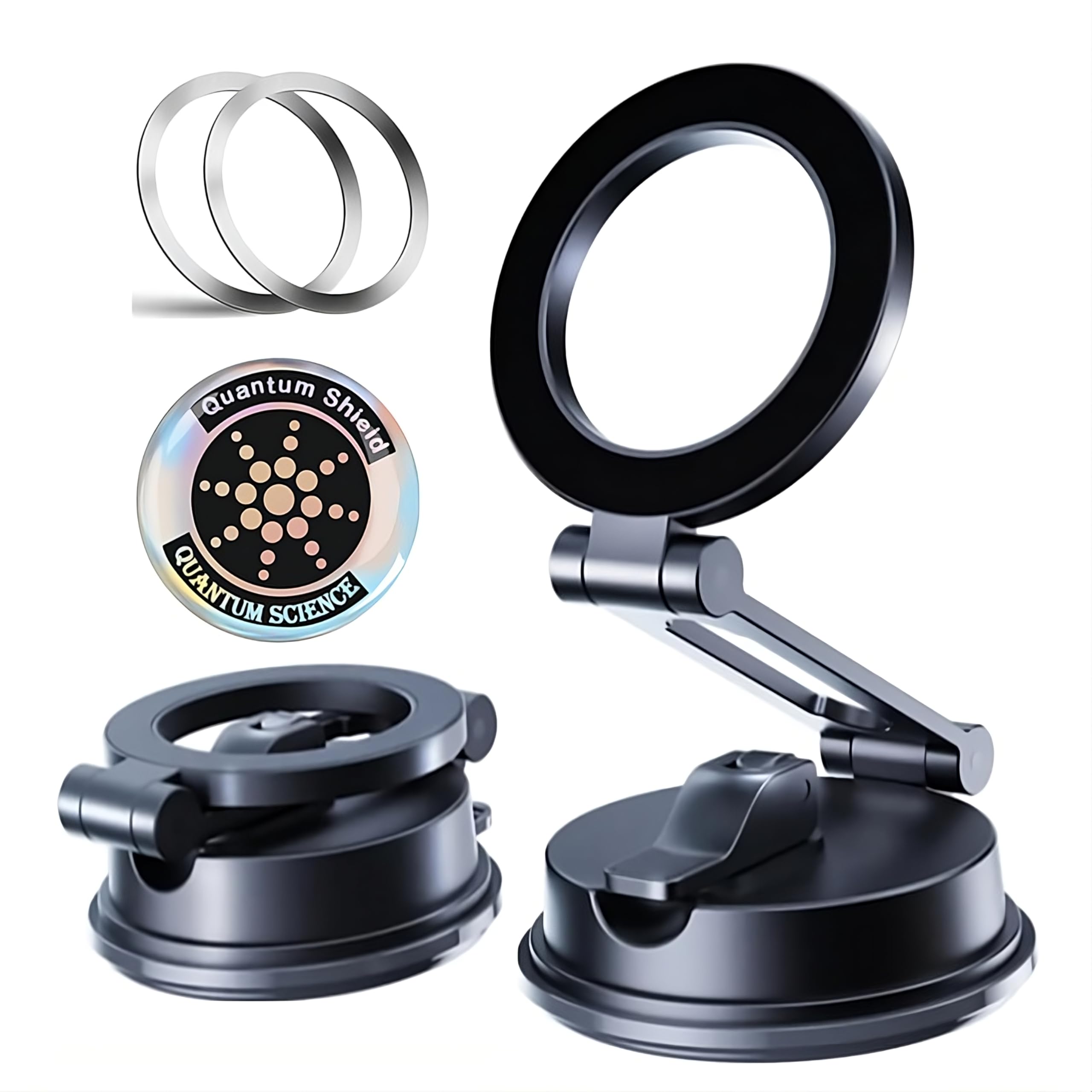 360° Adjustable Vacuum Magnetic Phone Holder, Airgrip - Magnetic Vacuum Phone Holder for Car, Vacuum Suction Magnetic Mount, Gym/Truck/Boat/Shower for iPhone & Android with Radiation Protector Sticker