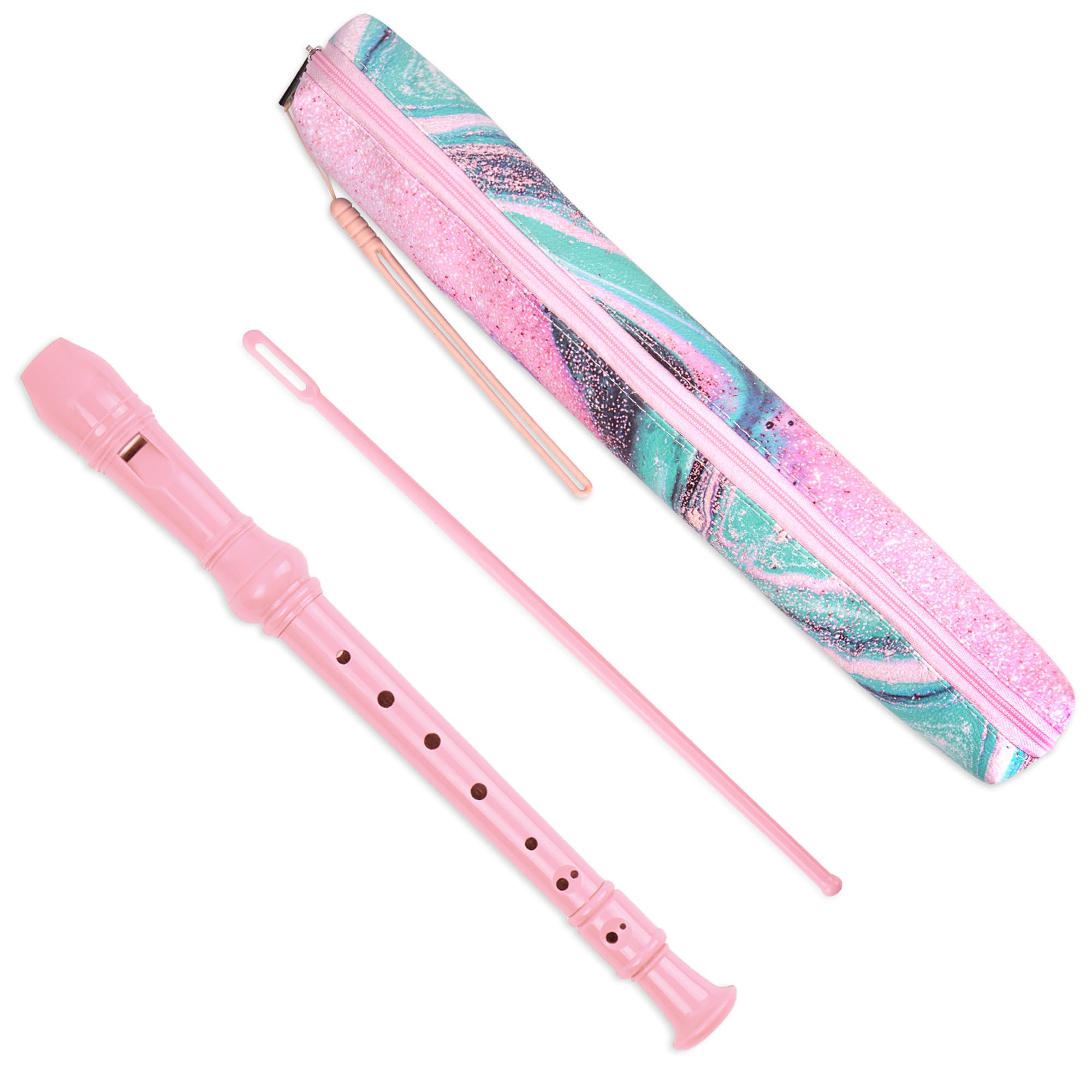 Czzmy Recorder Instrument for Beginner Kids Adults,8-Hole Soprano Descant Recorder Music Flute with Cleaning Rod & Case Bag For School Student Home Entertainment(2-Pink Green Splash-ink-2)
