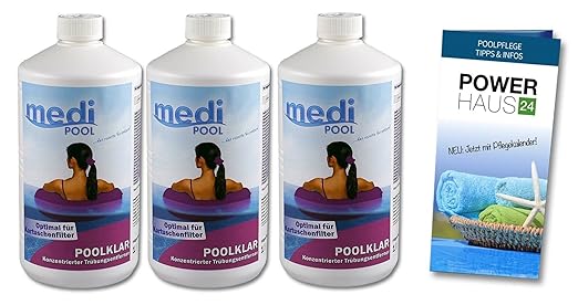 Medipool 3 x 909601MP PoolKlar - 3 Liter - macht den Pool superklar - mit Powerhaus24 Pflegefibel!