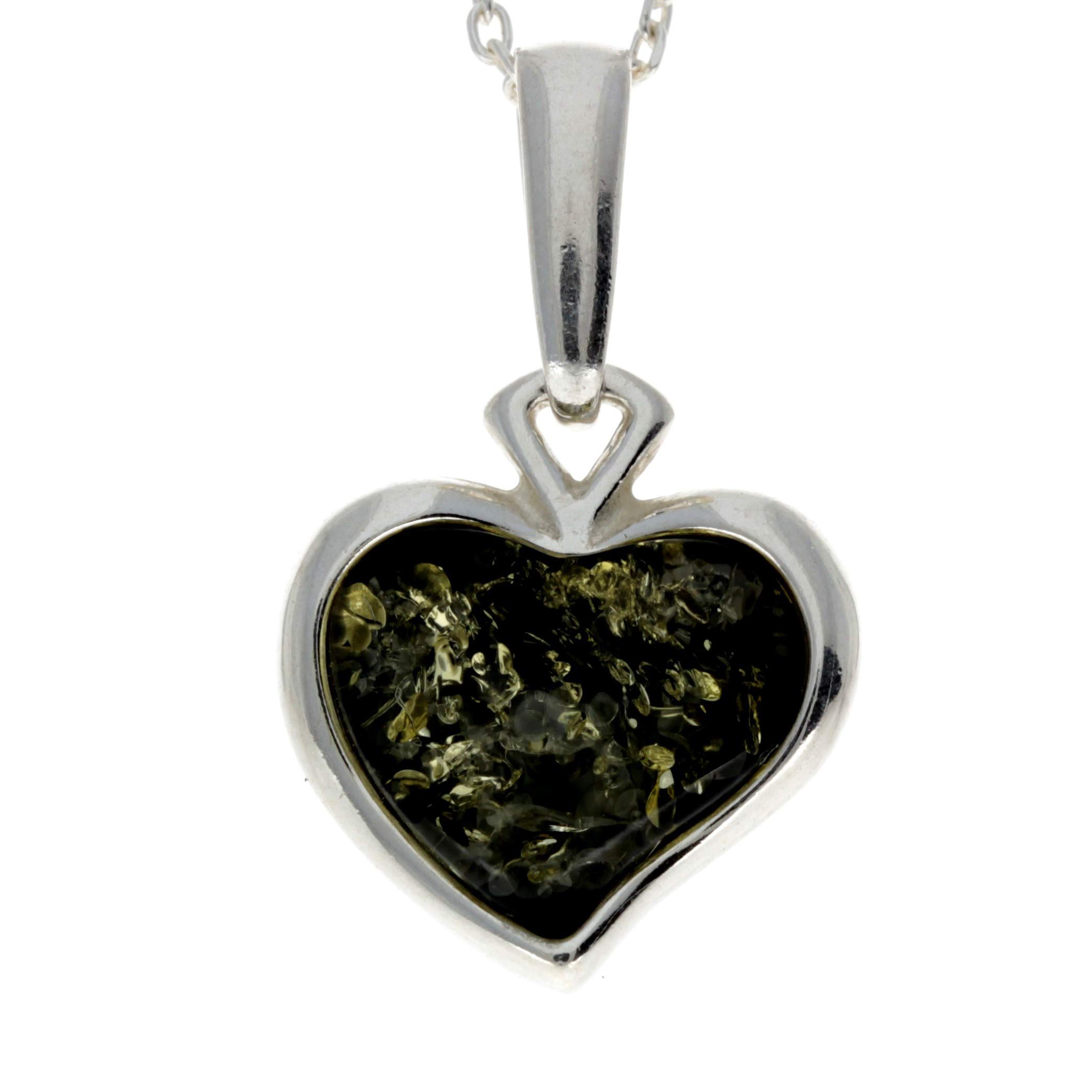 Classic Genuine Heart Green Baltic Amber & Sterling Silver Pendant without Chain - AC203G โ image 1