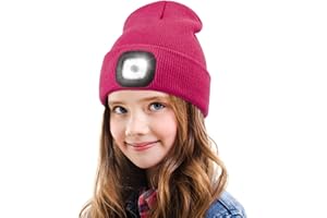 LED Beanie Hat with Light for Kids, Unisex USB Rechargeable Hands Free 4 LED Headlamp Cap Winter Knitted Night Lighted Hat Fl