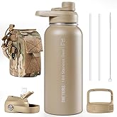 ONETIGRIS 32 oz Insulated Water Bottle with Straw - Tactical Stainless Steel Water Jug, Leakproof Thermos Wide Mouth Sport bottle with 3 Lids and Sleeve for Travel, Gym, Camping, Hiking