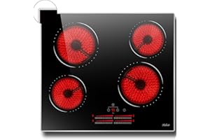 HOBSIR HOB Hobsir 4 Burners Electric Cooktop, 24 inch Radiant Electric Stove Top, Built-in Ceramic Stove Top with Sliding Control, Timer, Safety Lock, 9 Power Levels 6000W, 220V-240V Hard Wire (No Plug)