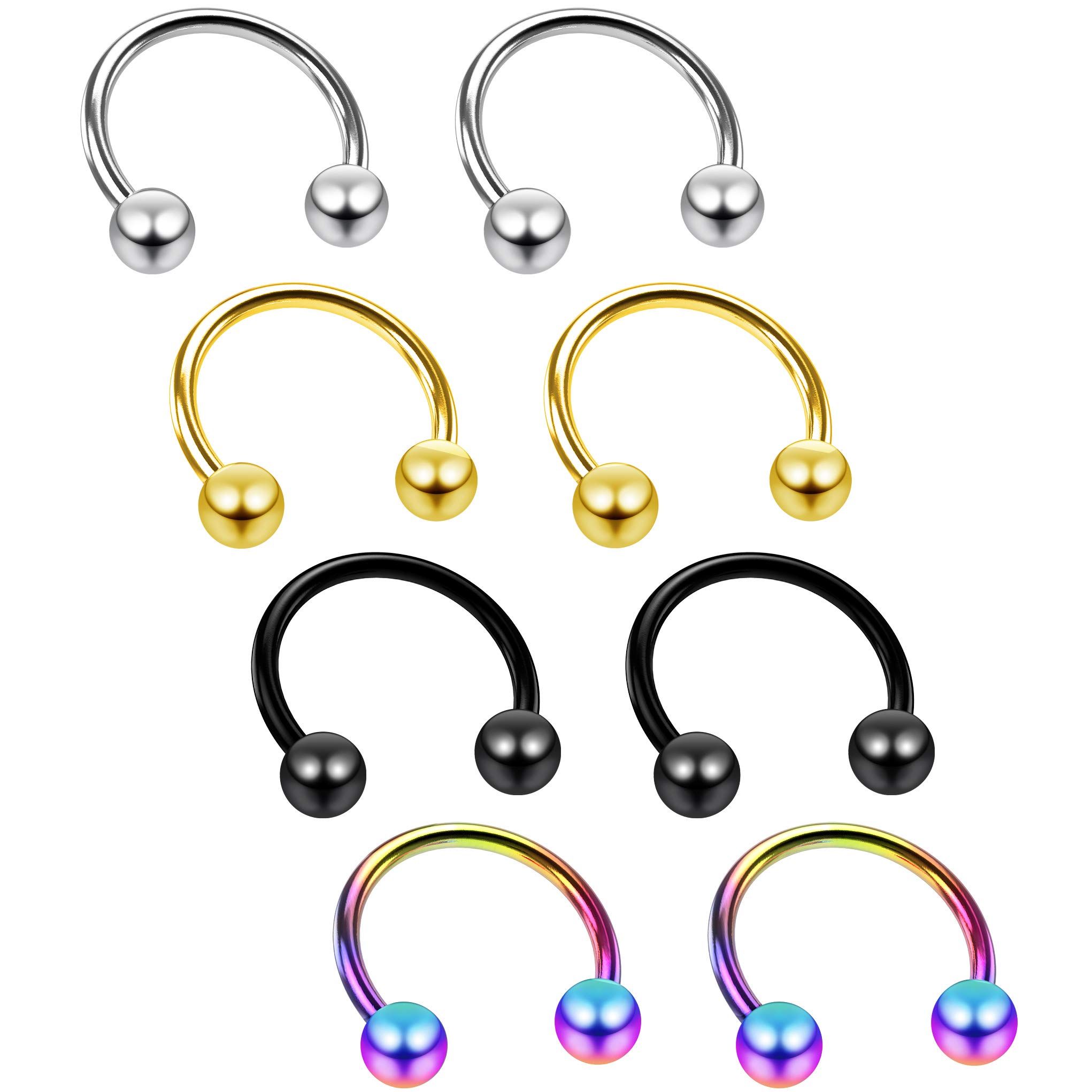 8pc 16g 1.2mm Bulk Circular Barbell Horseshoe Bar Earring Gauges Hoop Piercing Ring Cartilage Bar Set Lot 8mm