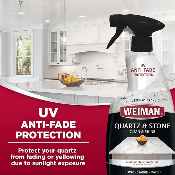 WEIMAN QUARTZ COUNTERTOP CLEANER AND POLISH – 24 OUNCE – CLEAN AND SHINE YOUR QUARTZ COUNTERTOPS ISLANDS AND STONE SURFACES WITH ULTRA VIOLET PROTECTION