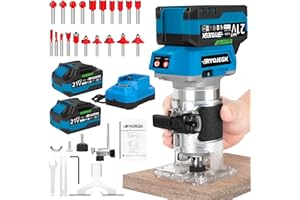 RYOJEGK Cordless Wood Router Tool,21V Brushless Palm Router with 2 x 4.0Ah Battery,Compact Trim Router 6-Speed with 20 PCS 1/4" Bits LED,Fresadora Para Madera for Woodworking Slotting & Edging